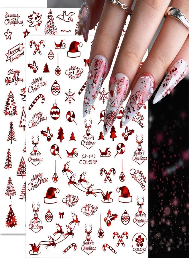 SPLOCUDU 9 Sheets Christmas Nail Art Stickers Decals Red Santa Claus Nail Decals 3D Self-Adhesive Pegatinas Uñas Elk Christmas Tree and Snowflake Nail Stickers Acrylic Nails DIY Design Nail Supplies for Women - Image 1